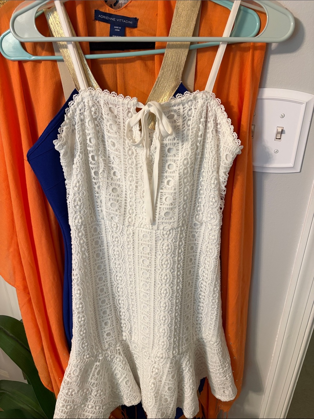 Fashion Nova White Crochet Tie-Front Ruffle Mini Dress